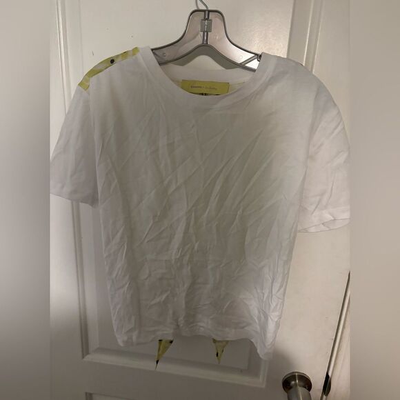 Sandro x Louis Barthelemy White/Yellow Printed Cotton Knit and Satin Dimi TOP - Picture 5 of 8